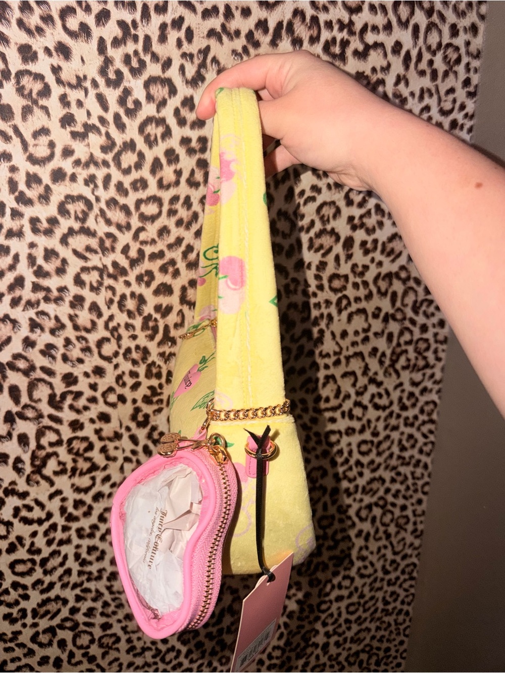 Juicy Couture Yellow Cherry Logo Barrel Purse with Pink Coin Pouch - Picture 4 of 4